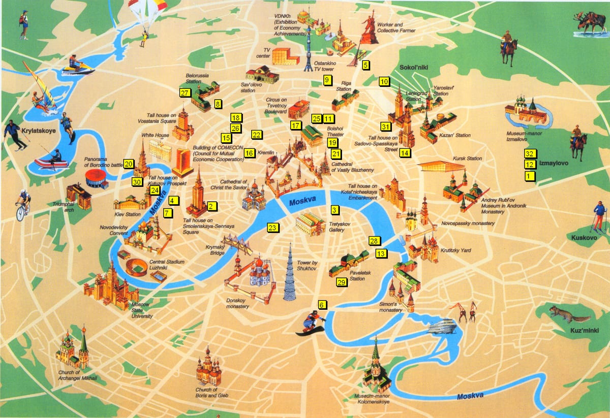 莫斯科旅游地图:景点、观光、博物馆、名胜、古迹和地标